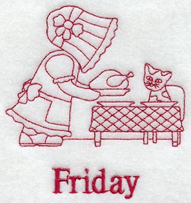 Sunbonnet Sue on Friday (Redwork)
