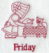 Sunbonnet Sue on Friday (Redwork)