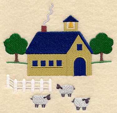 Saltbox Schoolhouse with Sheep