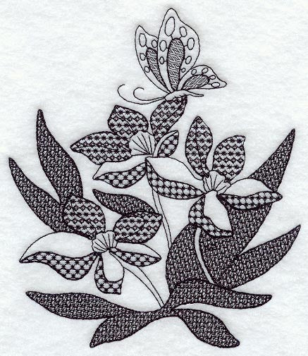 Butterfly and Flowers (Blackwork)