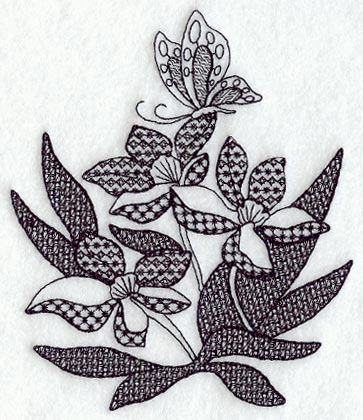 Butterfly and Flowers (Blackwork)