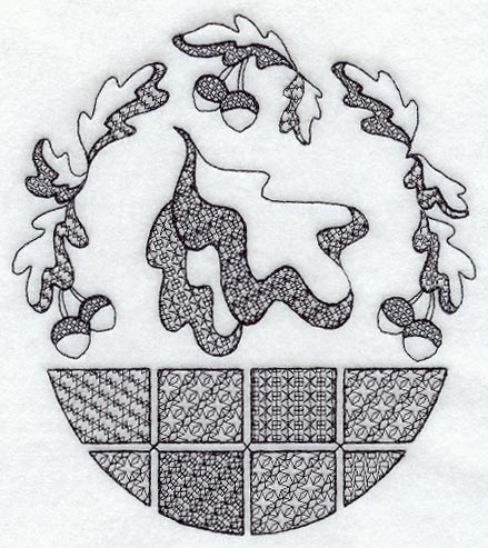 Blackwork Acorn and Leaf Basket (Blackwork)