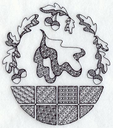 Blackwork Acorn and Leaf Basket (Blackwork)