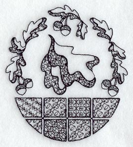 Blackwork Acorn and Leaf Basket (Blackwork)