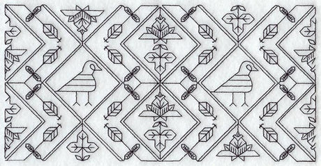 Birds and Blooms Border (Blackwork)