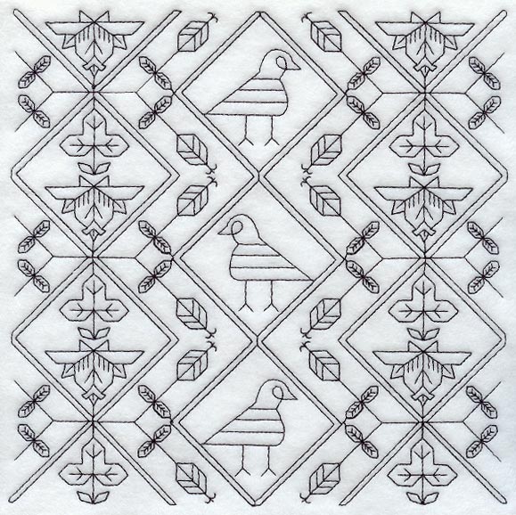 Birds and Blooms Square (Blackwork)