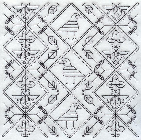 Birds and Blooms Square (Blackwork)