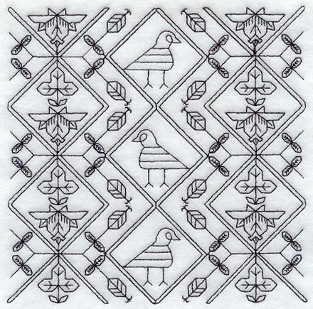 Birds and Blooms Square (Blackwork)