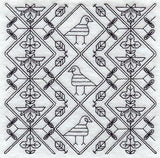 Birds and Blooms Square (Blackwork)