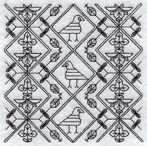 Birds and Blooms Square (Blackwork)