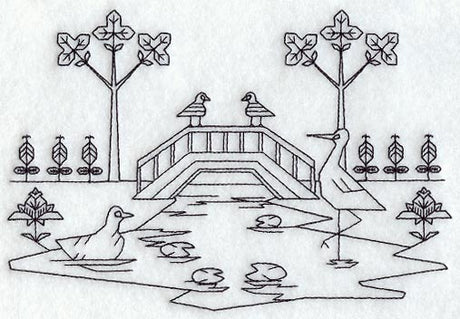 Bird Pond Scene (Blackwork)