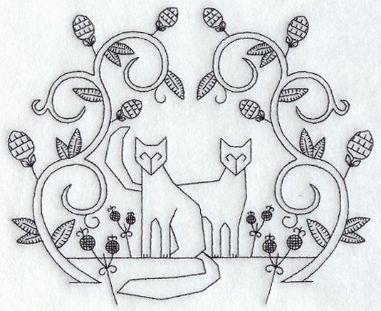 Cat Scene with Vines (Blackwork)