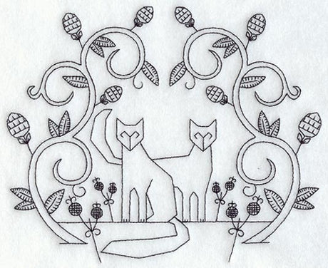 Cat Scene with Vines (Blackwork)