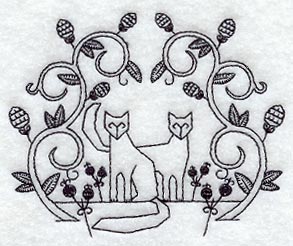 Cat Scene with Vines (Blackwork)