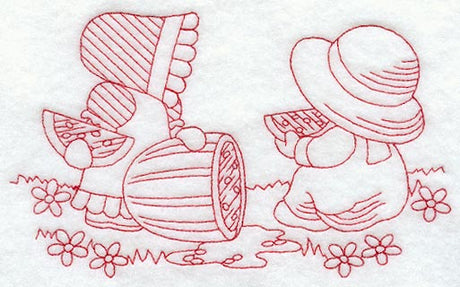 Sharing Watermelon Wedges (Redwork)