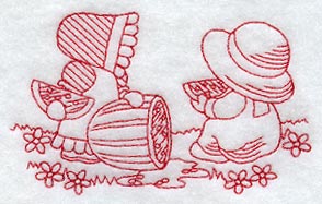 Sharing Watermelon Wedges (Redwork)