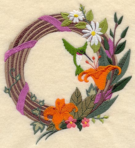 Hummingbird and Flowers Wreath
