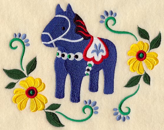 Swedish Dala Horse with Flowers