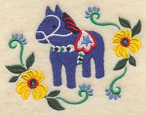 Swedish Dala Horse with Flowers