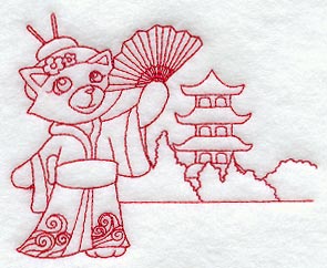 Kitty in Japan (Redwork)
