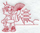 Kitty in Japan (Redwork)