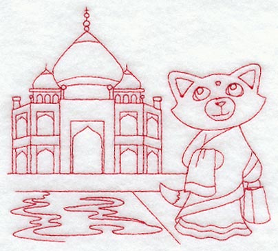Kitty in India (Redwork)
