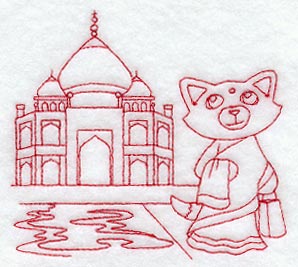 Kitty in India (Redwork)
