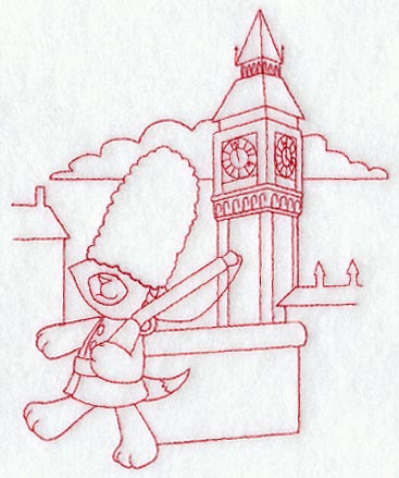 Kitty in London (Redwork)