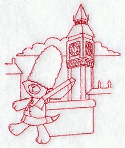 Kitty in London (Redwork)