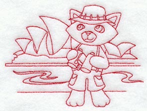 Kitty in Australia (Redwork)