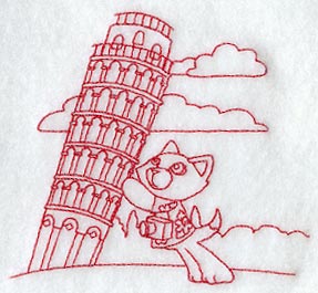 Kitty in Pisa (Redwork)
