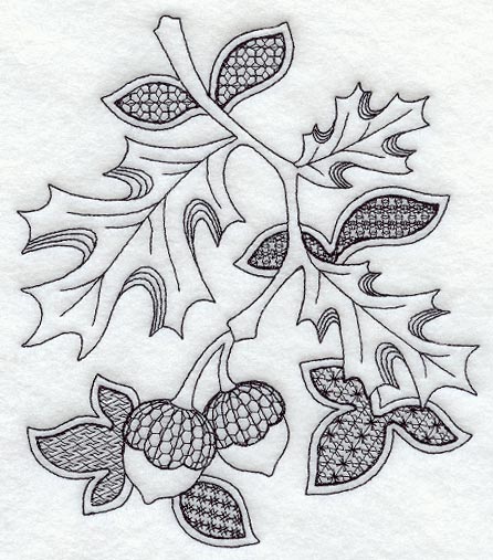 Autumn Leaves and Acorns (Blackwork)