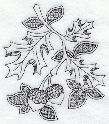 Autumn Leaves and Acorns (Blackwork)