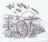 Wagon Wheel and Country Scene