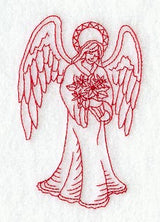 Peaceful Angel with Poinsettias (Redwork)