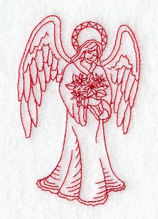 Peaceful Angel with Poinsettias (Redwork)