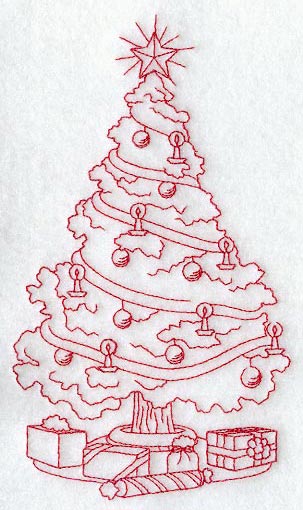 Fanciful Christmas Tree (Redwork)