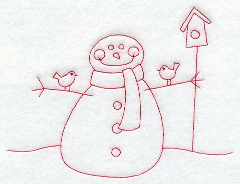 Merry Snowman with Bird Buddies (Redwork)