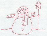 Merry Snowman with Bird Buddies (Redwork)