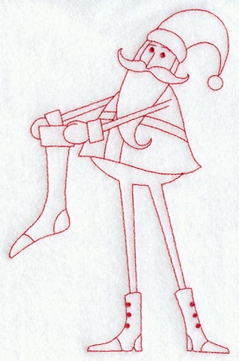 Skinny Santa with Stocking (Redwork)