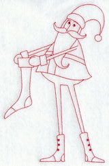 Skinny Santa with Stocking (Redwork)