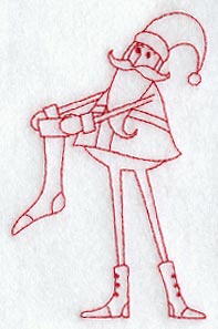 Skinny Santa with Stocking (Redwork)