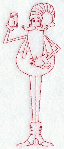 Skinny Santa with Milk & Cookies (Redwork)