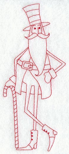 Skinny Santa with Top Hat & Cane (Redwork)