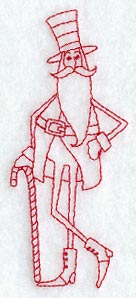 Skinny Santa with Top Hat & Cane (Redwork)