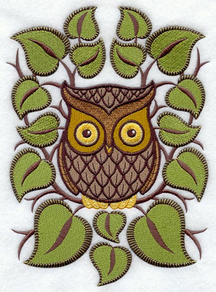 Retro Owl with Leaves