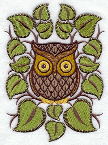 Retro Owl with Leaves