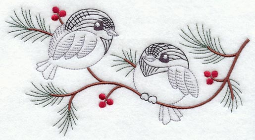 Vintage-Stitch Chickadee Duo