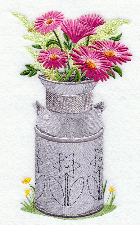 Gerbera Daisies in Milk Can