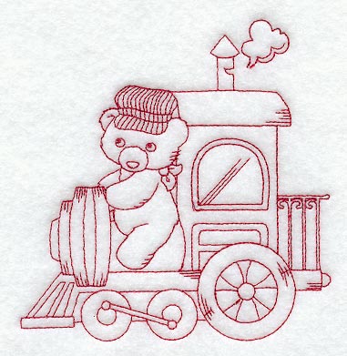 Teddy Bear Train Engine - Redwork
